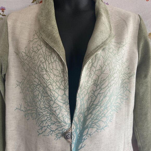 Unique Boho Fantasy Tree of Life Jacket Single Button Emblishment Sage Teal Blue - Picture 2 of 12